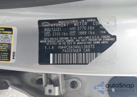 2022 Hyundai Venue Sel из США, поврежденный, VIN KMHRC8A34NU136973